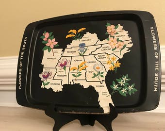 Vintage serving tray floral southern metal farm house wall art
