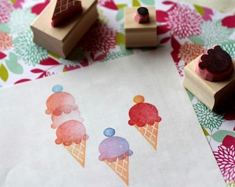 Ice cream rubber stamp set - Hand carved