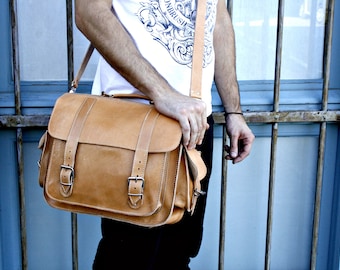 Leather Briefcase, Natural Leather, Gift For Men, Gift For Him, Leather Bag, Laptop Business Bag, Messenger Bag, men bag, Large bag, 310