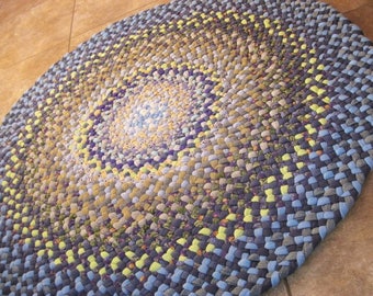 New Ready To Ship Blue Handmade Hand Braided Round Recycled Rug / Rag Rug / Carpet for Nursery / Bathroom / Kitchen / child's room / entry