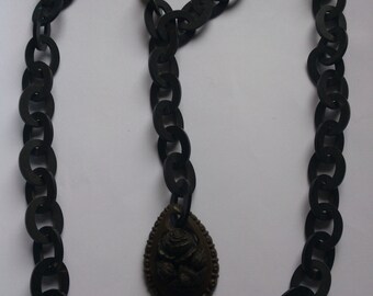 Victorian Vulcanite mourning chain and pendant