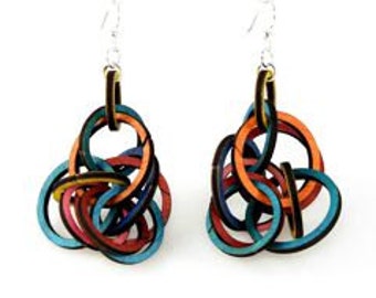 Random Circle Cluster - Laser Cut Wood Earrings