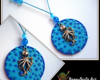 Blue Octopus Necklace One Of A Kind Polymer Clay Jewelry Summer Pendant Unique Gift For Women Kraken Necklace Jewelry Unique Gift For her
