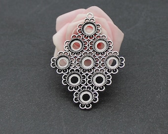 supports 4 pendants diamonds antique silver round cabochon 8 mm SPA77