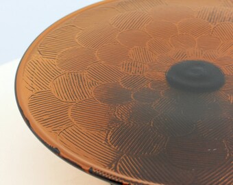 Retro Glass Cake Stand, Amber Press Scallop Pattern, Cupcake or Dessert Plate, Vintage Wedding, Party, Babyshower