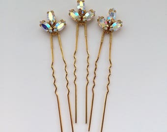 Bridal hair pins, bridesmaid hair pins, crystal hair pins, gold hair pins