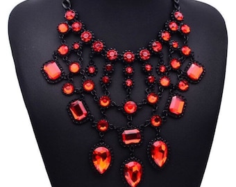 Red Crystal Pendant Statement Necklace