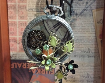 Vintage pocket watch ornament pendant flower brooch repurposed vintage collage