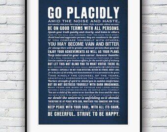 Desiderata Print, Inspirational prints, Poems about life, Motivational quotes, Poem art, Housewarming Gift, Go Placidly