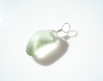 Seaham Sea Glass seafoam green pendant suspended from Sterling Silver wire loop - E1623 - from Seaham, UK