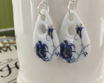 Blue China Ceramic Drop Earrings