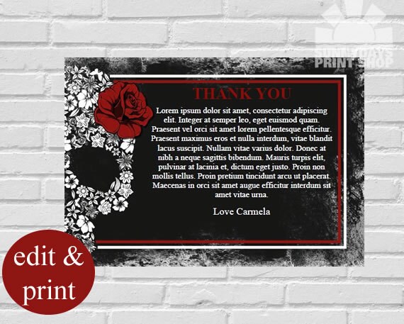 Quinceanera Thank You Card Sweet 15 Thank You Card Sugar Skull