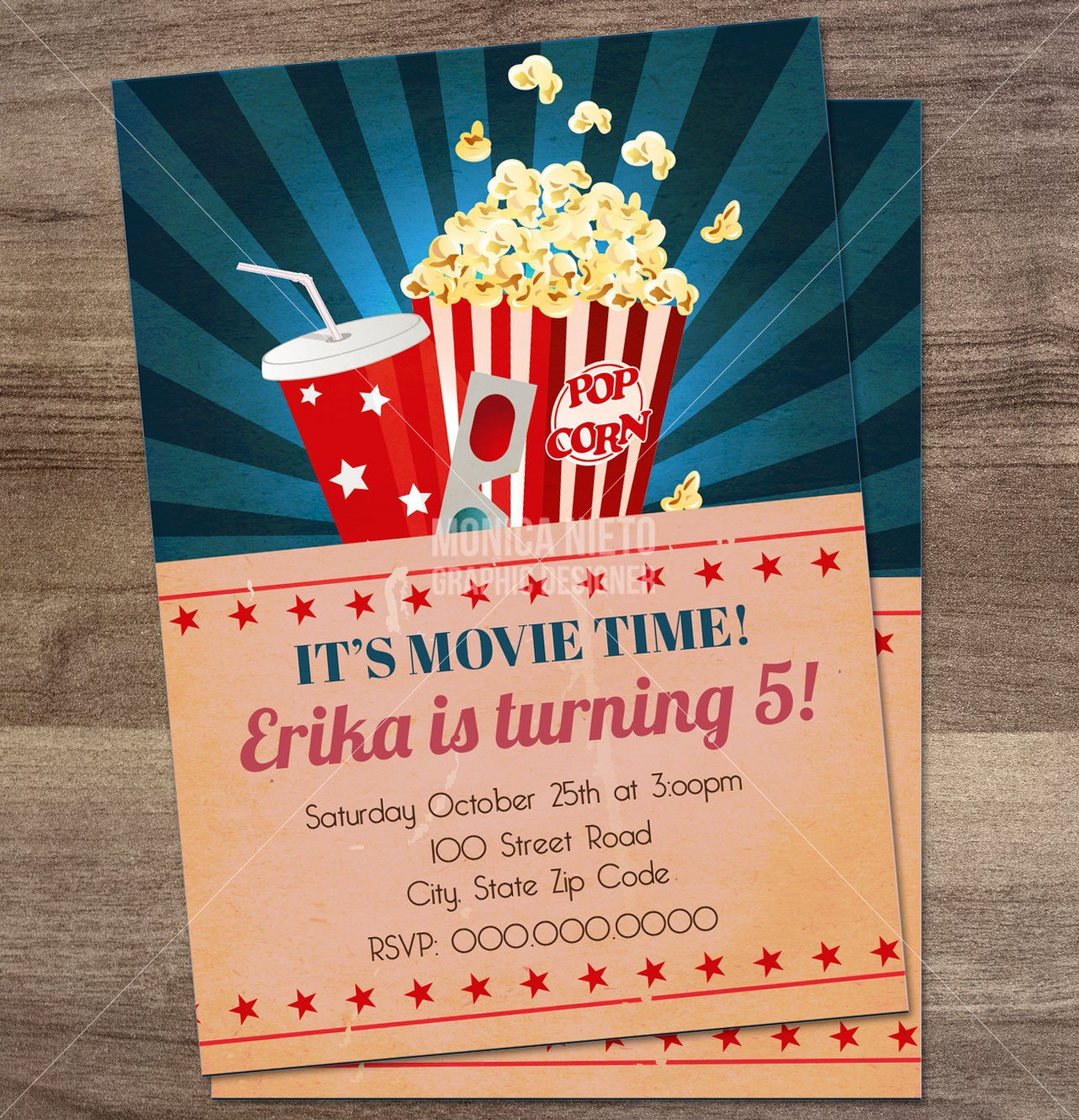 Movie Night Birthday Invitation/ Movie Clapboard/ Movie