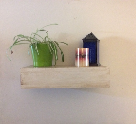 Distressed white wood floating shelf rustic wooden floating