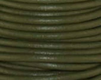 2mm Round Mahandi Green Leather Lace Cord - 2mm 3/32" Diameter Dark Olive Moss Craft Jewelry Bracelet Wrap Necklace - I ship Internationally