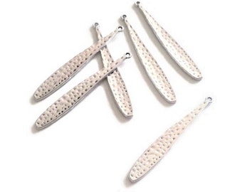 x 10 long charm drops hammered antiqued silver, 43 x 6 mm