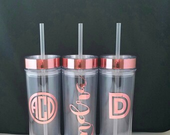Rose gold tumbler, Monogram cup, Gold cup, Monogram tumbler, Bridesmaid cup, bachelorette favor, bridal cup,wedding, bride, gold foil cup