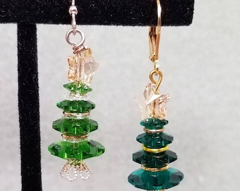 Green Swarovski Crystal Christmas Tree Earrings