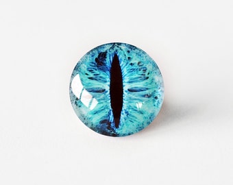 20mm handmade glass eye cabochon - blue cat or dragon eye - standard profile