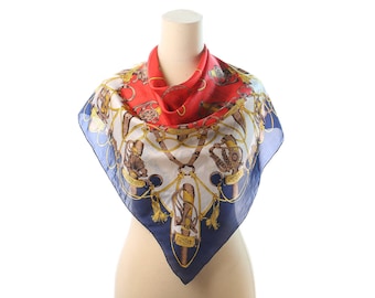 Ladies Royal Silk Scarf 80s Retro SWORD Print Shawl Equestrian Bohemian Red White Blue Luxury Neckwear Retro Golden Printed Gift Urban