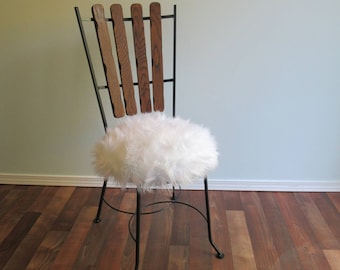Metal Mid Century Chair, Vintage Faux Fur Vanity Chair