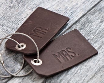 Mr. and Mrs. Personalized Custom Leather Luggage Tags Set of 2
