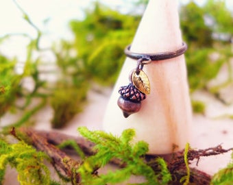 Acorn Ring, Leaf Ring, Nature Ring, Nature inspired Jewelry, Boho Ring, Bohemian Ring, Forest Ring, Woodland Ring, Rustic Ring Elven Jewelry