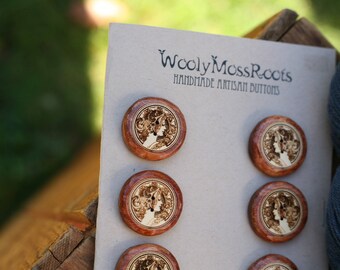 SALE! 6 Cameo Lady Buttons- Yellow Cedar Wood- Wooden Buttons- Eco Craft Supplies, Eco Knitting Supplies, Eco Sewing Supplies