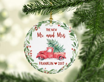 Wedding Gift Custom Mr. and Mrs. Ornament First Christmas Ornament Personalized Wedding Ornament First Christmas Ornament Married Cute Red