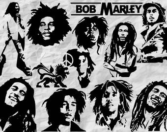 12 Bob Marley Silhouettes | SVG cut files | Bob Marley Stencils | printable | decoration | cliparts | reggae | vectors | instant downlaod