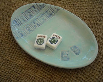Mahjong Plate - Mahjong Pottery - Oriental Plate - Mahjong Dish - Oriental Pottery - Handmade Pottery - Oriental Dish - - Mahjong Ceramics