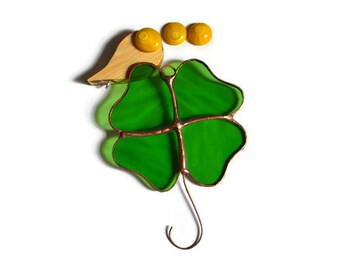 Stained Glass Shamrock Decoration, Irish 4 Leaf Clover Ornament, Lucky Shamrock Window Decoration Suncatcher Wall Decor St Patricks Day Gift
