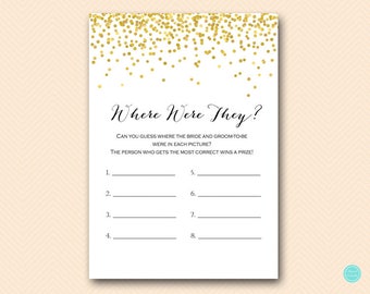 Where were they? Guess the photo game, Alternative How old were they, photo game, picture, Gold Bridal Shower, Gold Bachelorette Games BS46