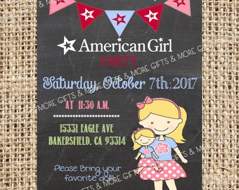 American Girl Blond Hair with Hazel Eyes***Party PRINTABLE PERSONALIZED INVITATION***