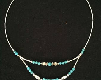 Silver Beaded Necklace, Southwestern Necklace, Tribal Necklace, Turquoise Necklace, Southwestern Style