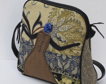 SHOULDER BAG Fabric and Leather Collage The DOVEKEEPER by Elizabeth Z Mow