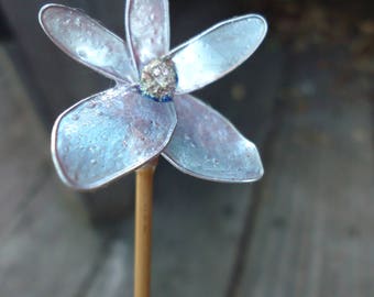 silver plumeria hair stick