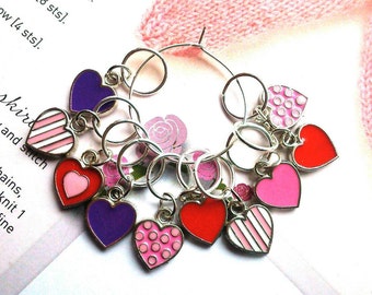 10 Knitting stitch markers My Valentine Heart rings