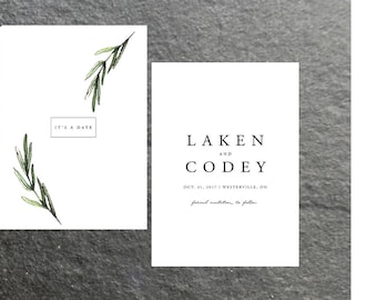 Simple Classic Modern Wedding Save the Dates | Green Botanical | Digital File
