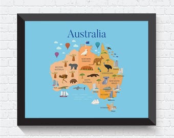 Map of Australia Travel Nursery Australia Map Poster