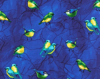Deep Forest Birds Blue Chong-a Hwang Timeless Treasures Fabric