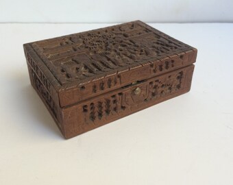 Vintage Carved Sheesham Wood Trinket Box ~ Jewelry Box ~ Made in India