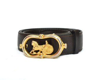 Vintage Celine Paris Leather Belt Gold-Tone Hardware / Authentic