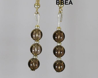 Earrings smoky quartz, stone of addiction, beads, 3x6mm.