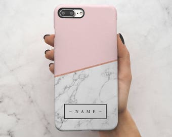 Personalized Custom Initial Name Pink Marble Create Your Own Customized Protective Hard Case Cover For iPhone 7 iPhone 8 & Samsung | C35