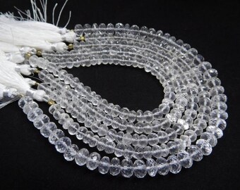 Clear Crystal Quartz Rondelle Beads Clear Crystal Quartz Beads Loose Crystal Quartz Gemstone Beads Faceted Crystal Quartz Beads 6-7 mm