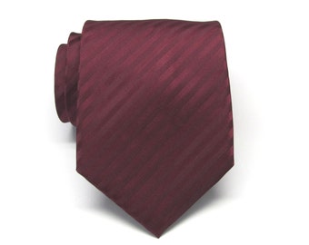 Mens Tie Burgundy Stripes Necktie With Matching Pocket Ssquare Option. Wedding Ties. Groomsmen Ties