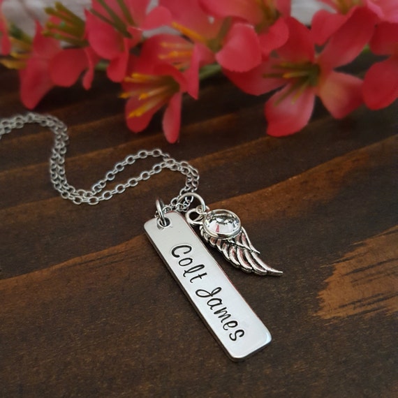 Infant Loss Personalized Necklace With Angel Wing Charm Baby