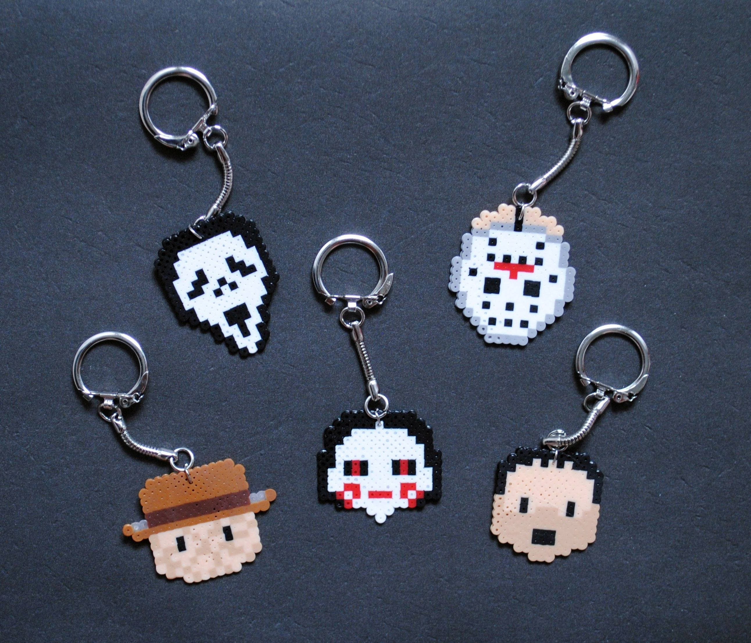 Perler bead horror keychains