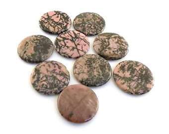 Beads Large Rhodonite Puff Coins 35mm